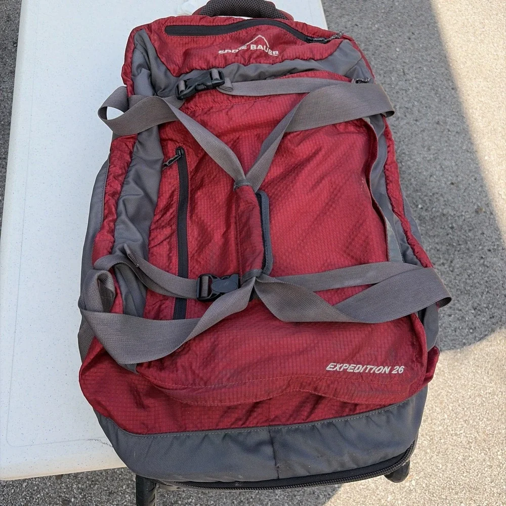 Eddie Bauer Expedition 26 Rolling Duffel Bag Suitcase Red Gray